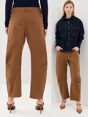 Nili Lotan Shon Pant Rust Brown Barrel Leg Cotton Twill Size 6